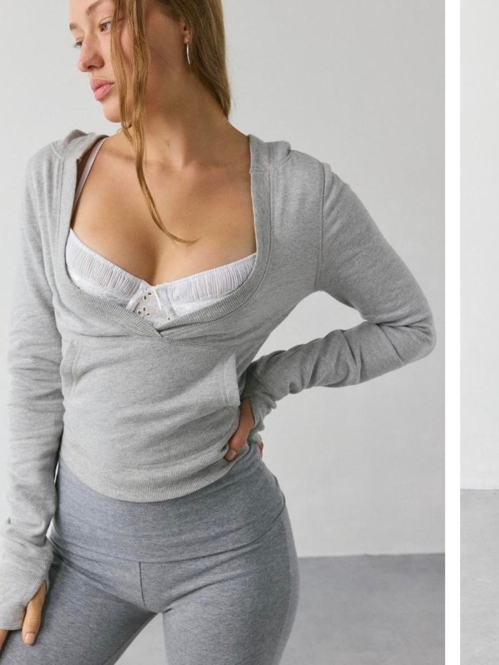 (UO-122) Urban Outfitters Out From Under Lived In V-Neck Cropped Hoodie Sweatshi